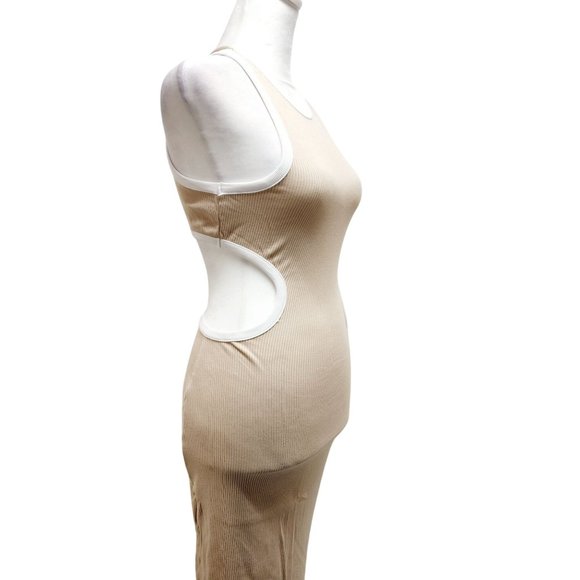 NauLon Womens Open Back Bodycon Dress  Cut Out Waist Ribbed Ankle Length  Size M - Picture 10 of 13